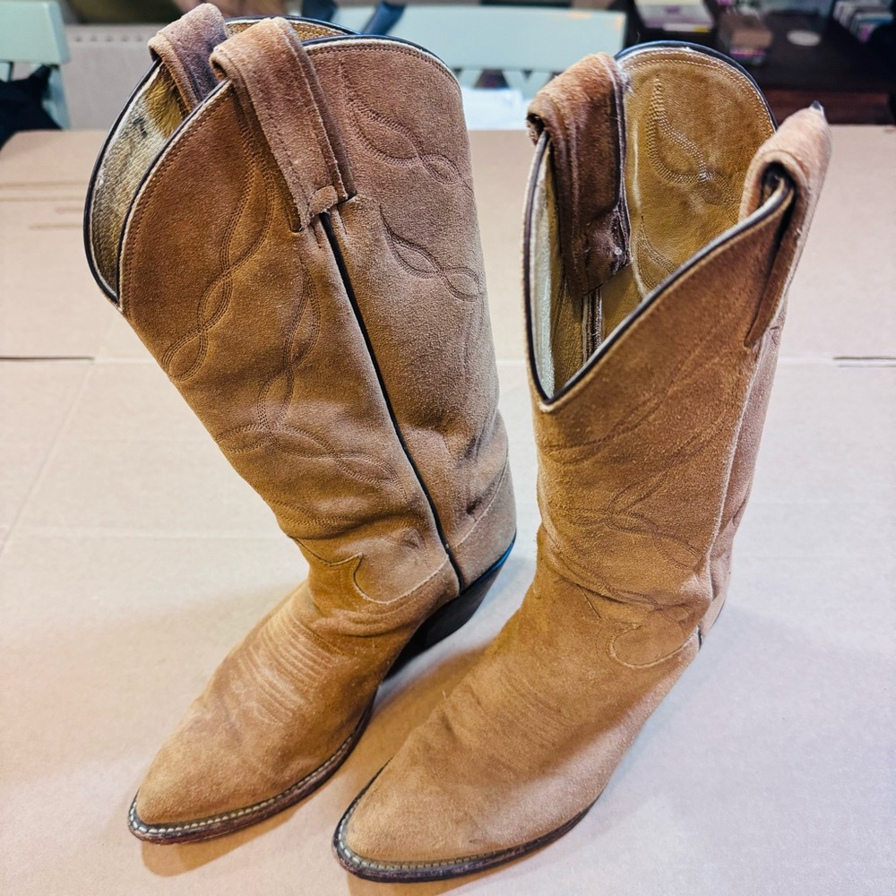Vintage Tony Lama Full Rough Out Suede Cowboy Boots Sz 6 Style 6987